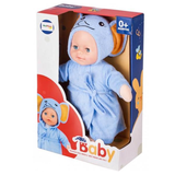 Plyšová bábika v modrom župane so sloníkom