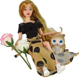 Bábika Emily s mačičkou a ružami