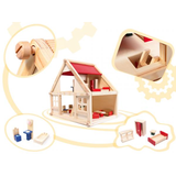 Drevený domček pre bábiky s doplnkami