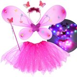 Svietiaci kostým motýlia víla s krídlami ružový