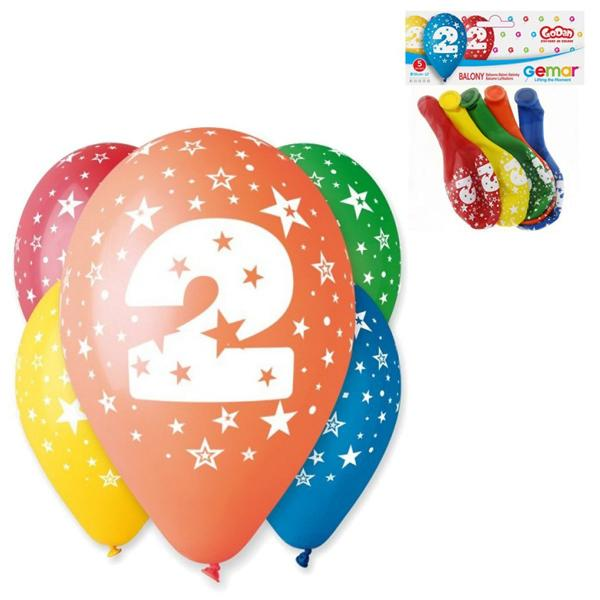 E-shop Balóny 30 cm s číslom 2 - 5 ks