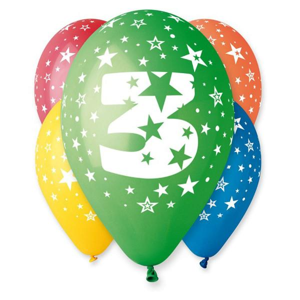 E-shop Balóny 30 cm s číslom 3 - 5 ks