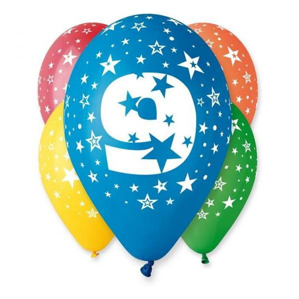 E-shop Balóny 30 cm s číslom 9 - 5 ks