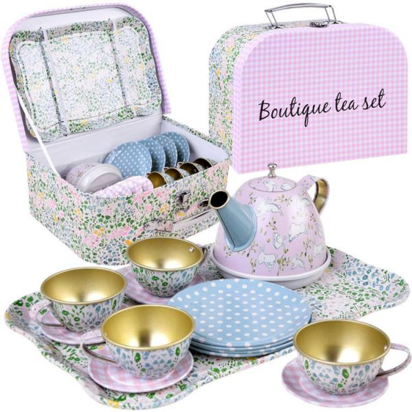 Kovová čajová súprava pre bábiky v kufríku