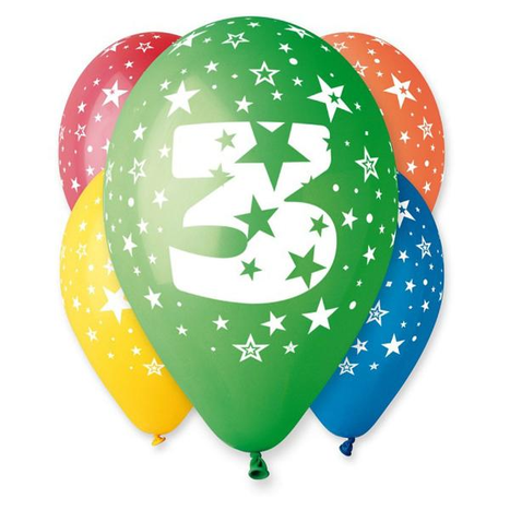 Balóny 30 cm s číslom 3 - 5 ks