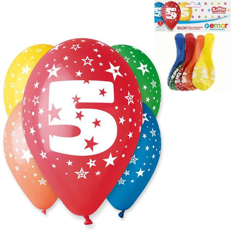 Balóny 30 cm s číslom 5 - 5 ks